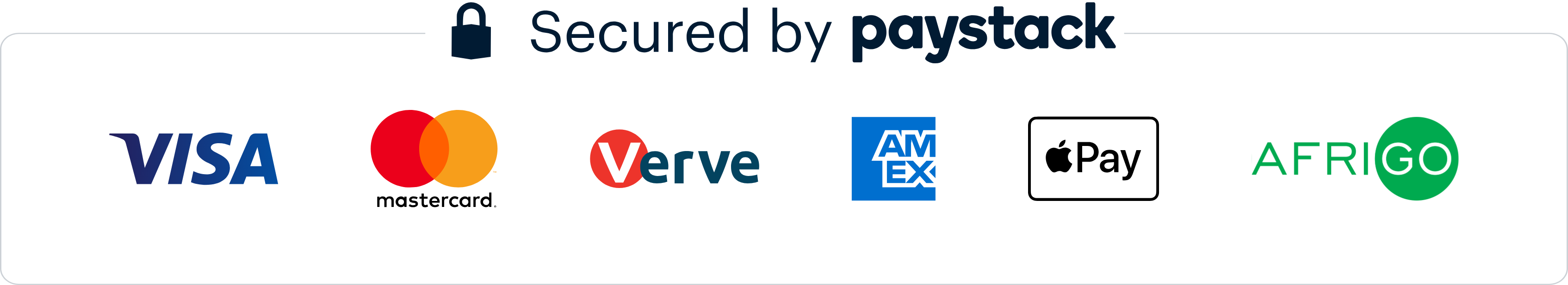 Secured by Paystack. Visa, Mastercard, Verve, American Express, Apple Pay and AfriGO accepted.